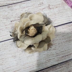 Vintage Cream and Black Floral Hair Clip